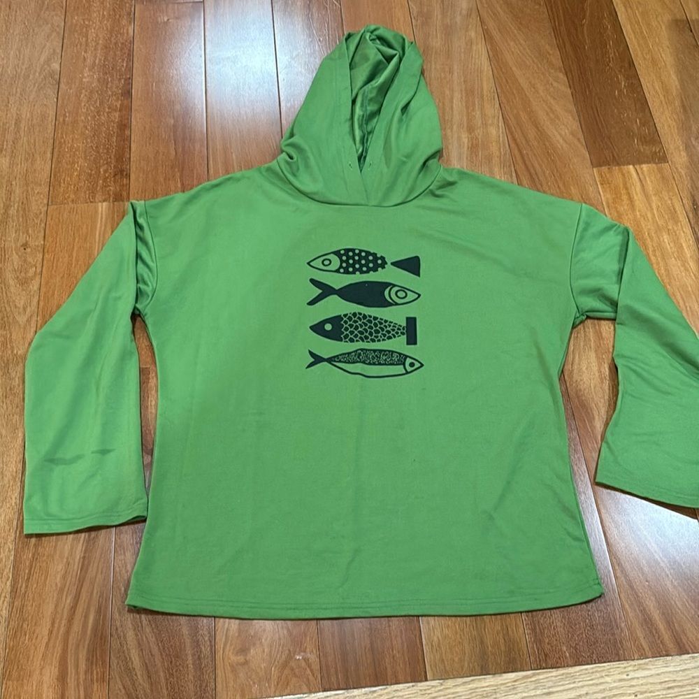 Misslook Fish Green Cotten Blend Long Sleeves hoodie size 3XL‎